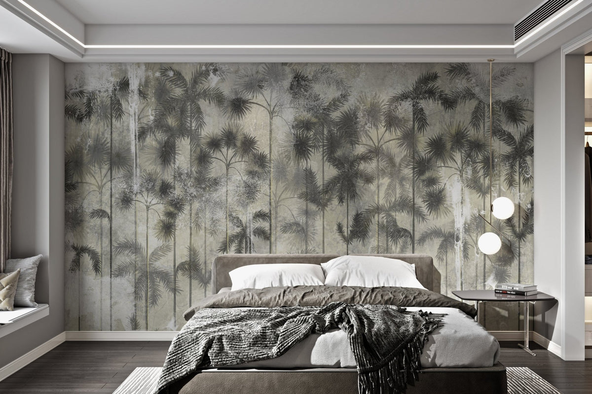 Tall tropical plant wall mural for neutral themed rooms.