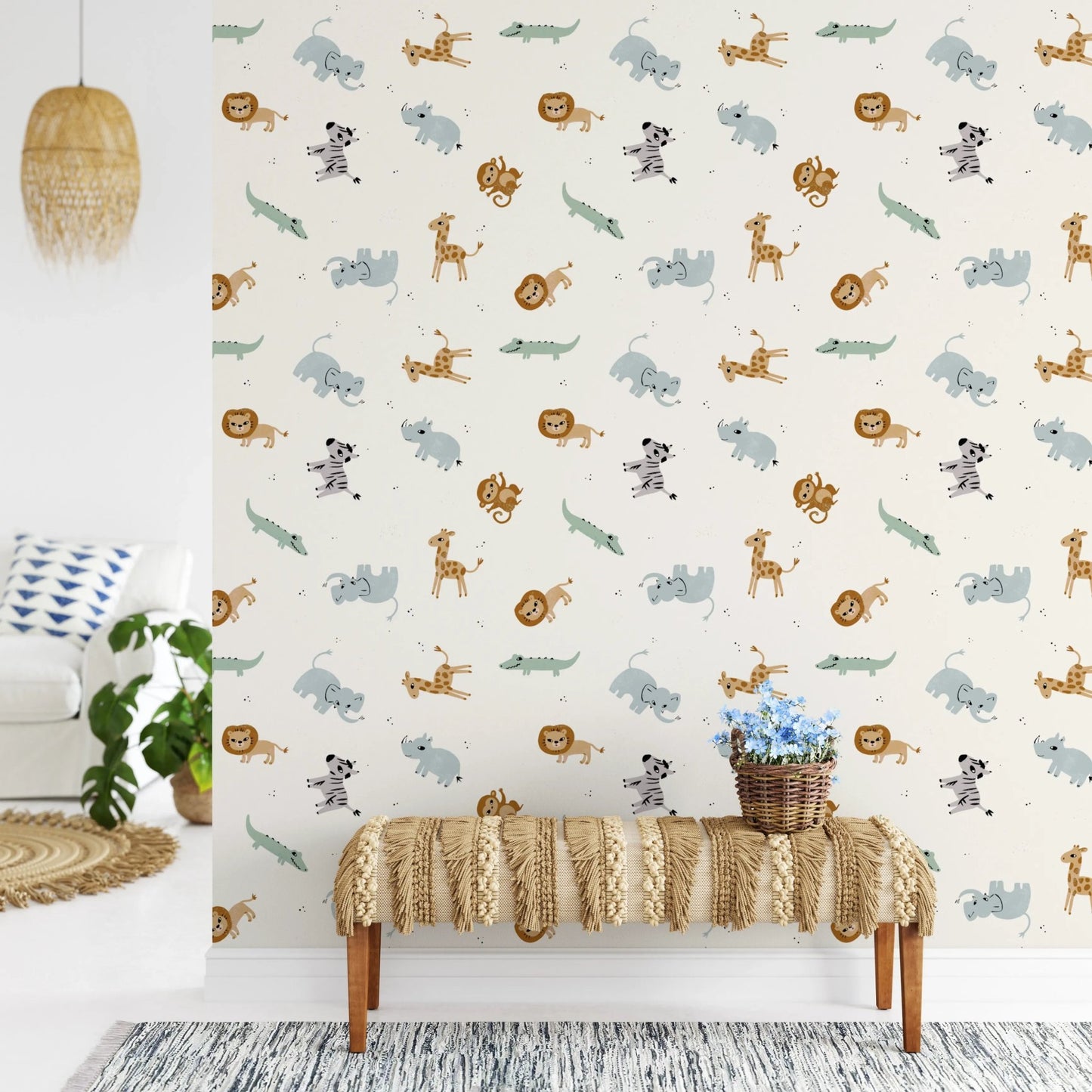 Animal themed safari pattern wallpaper for children
