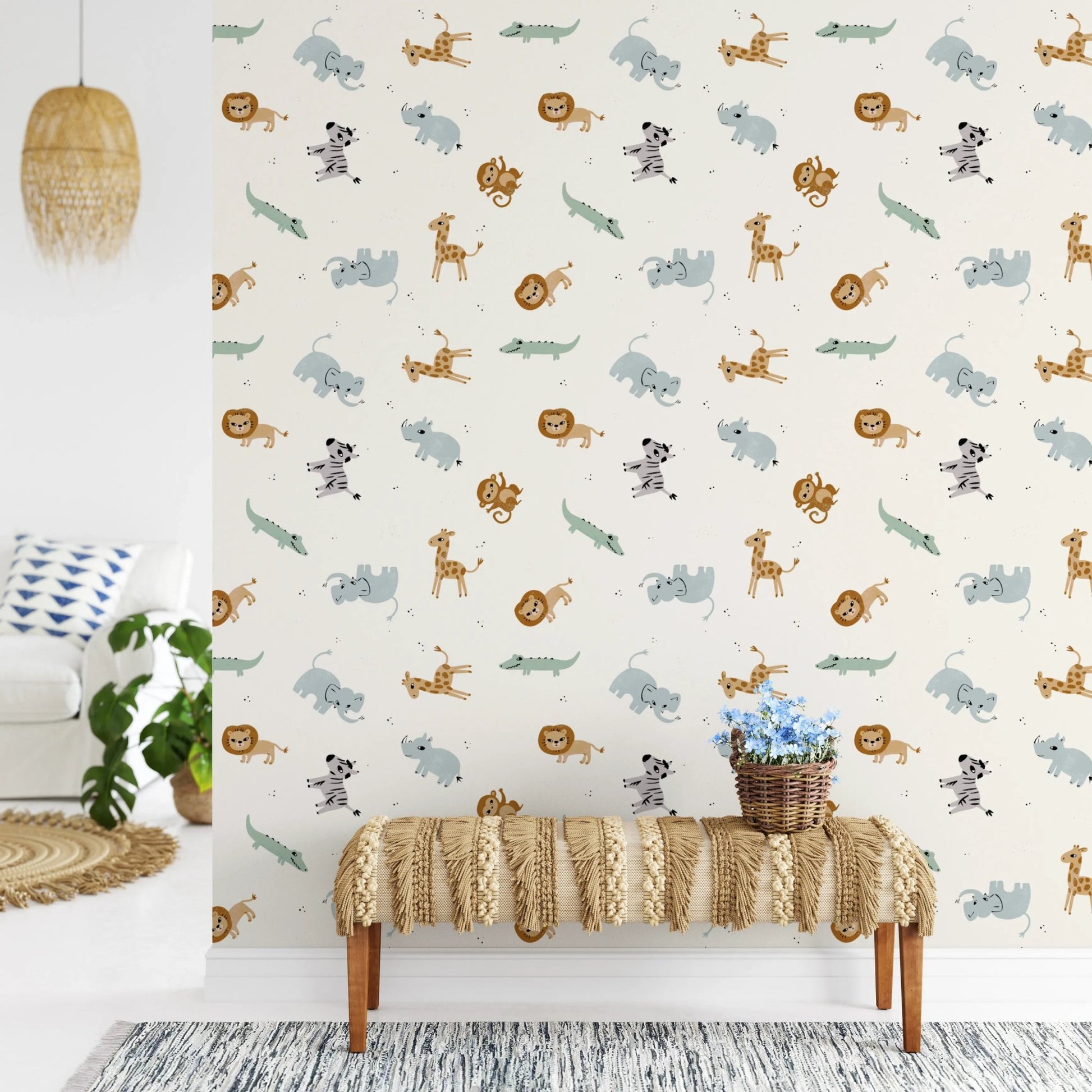 Animal themed safari pattern wallpaper for children