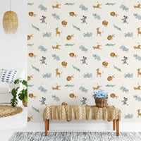 Animal themed safari pattern wallpaper for children