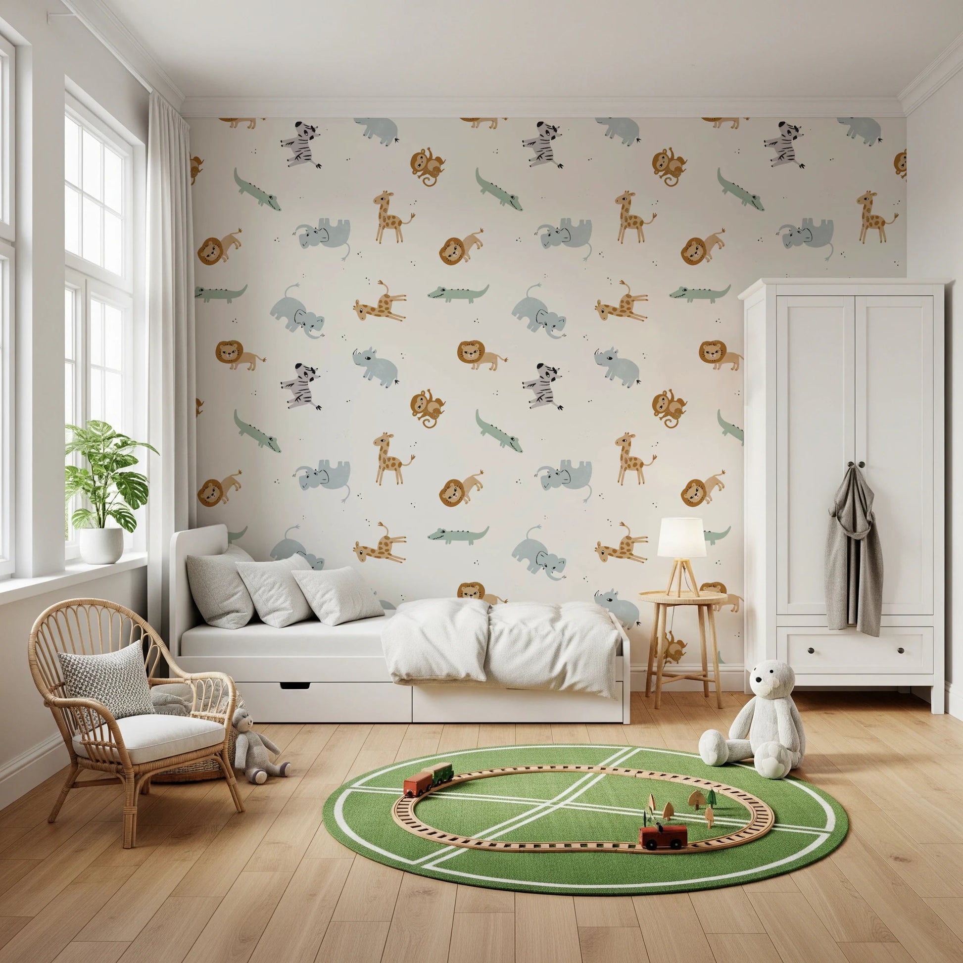 Colourful safari pattern wallpaper for kids room