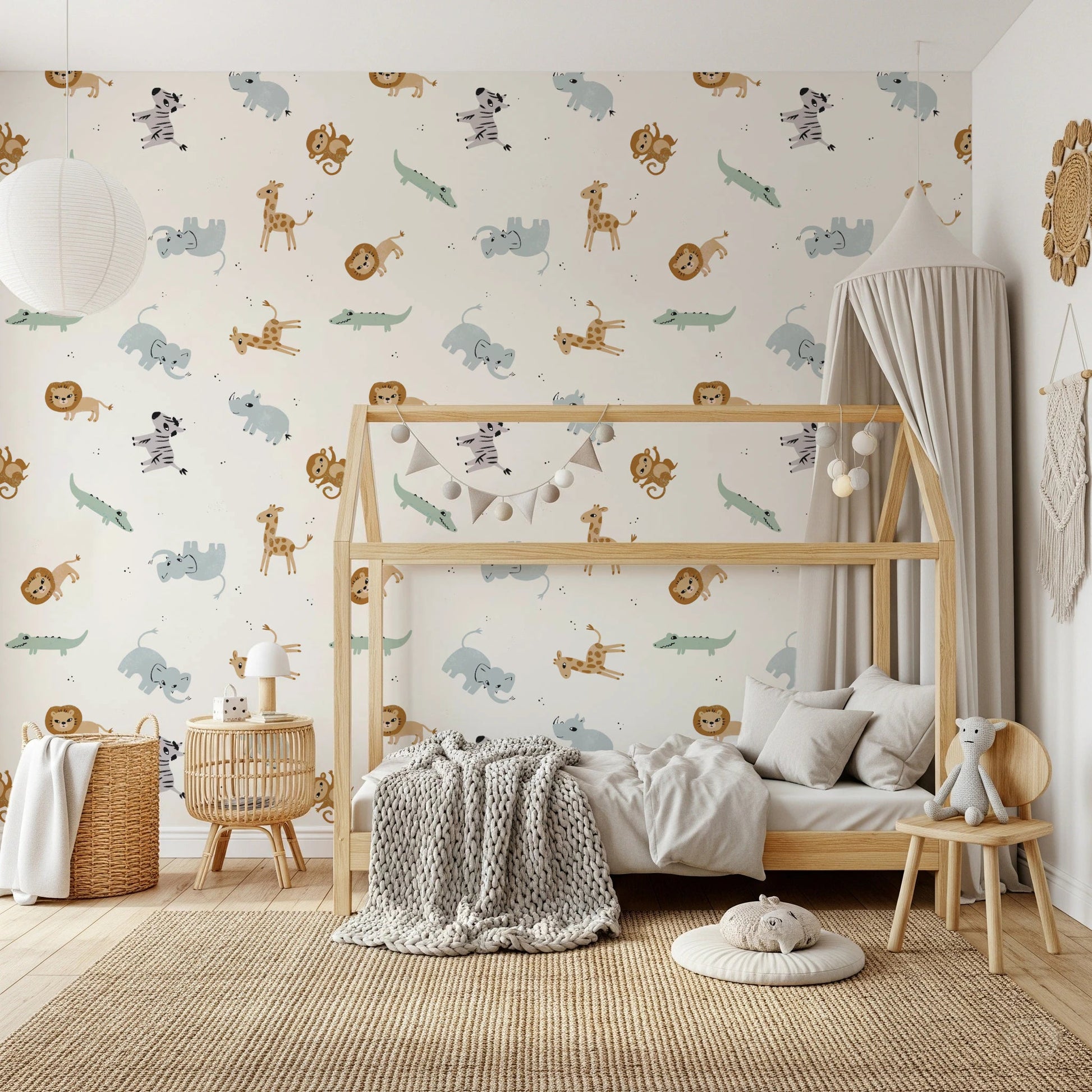 Playful safari animal pattern for kids room decor
