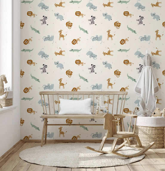 Cute safari friends pattern wallpaper for children