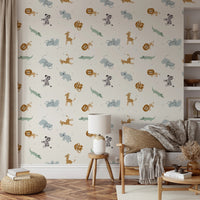 Kids room wallpaper with safari animals pattern