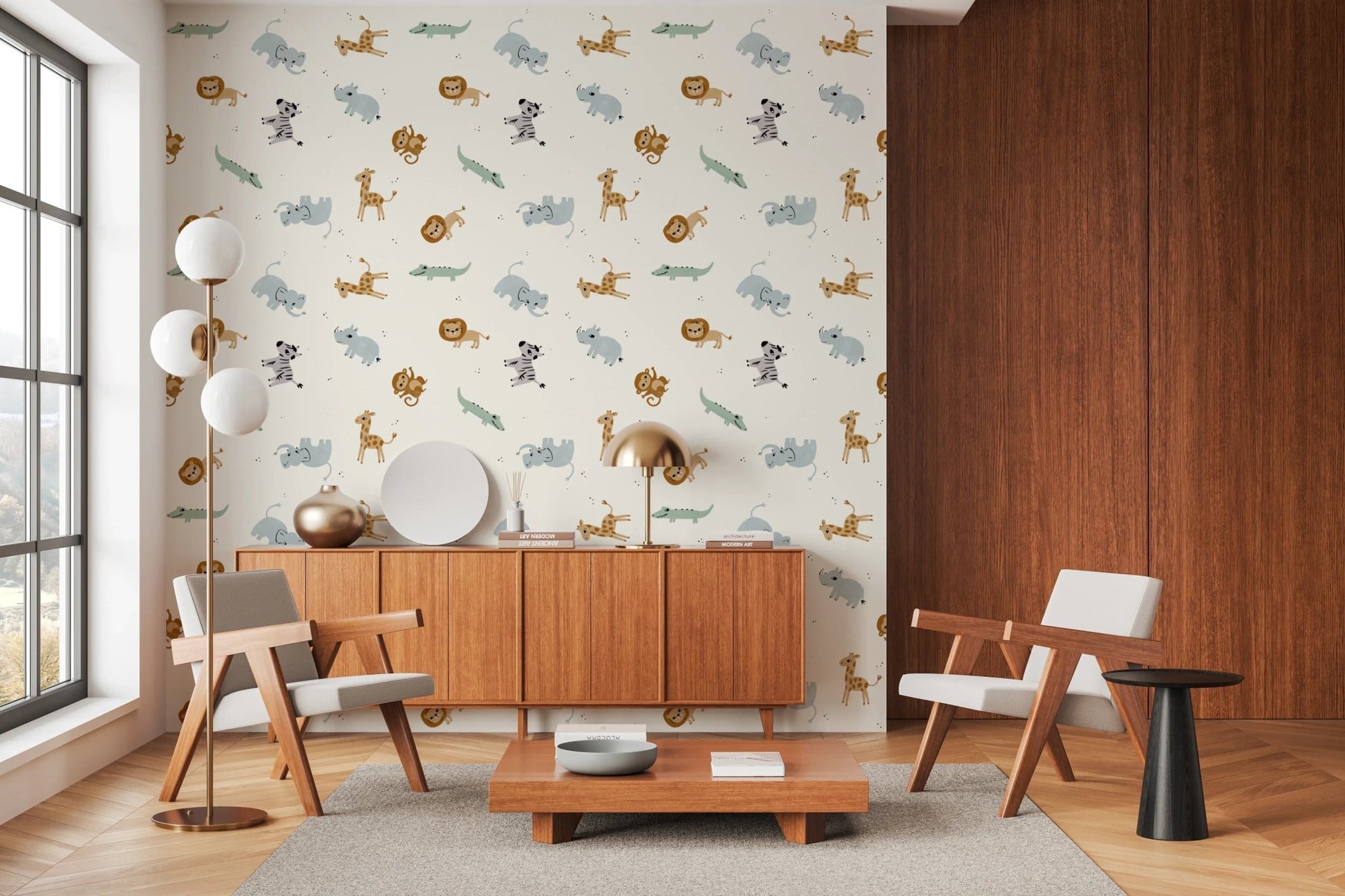 Safari animal pattern wallpaper for kids room walls