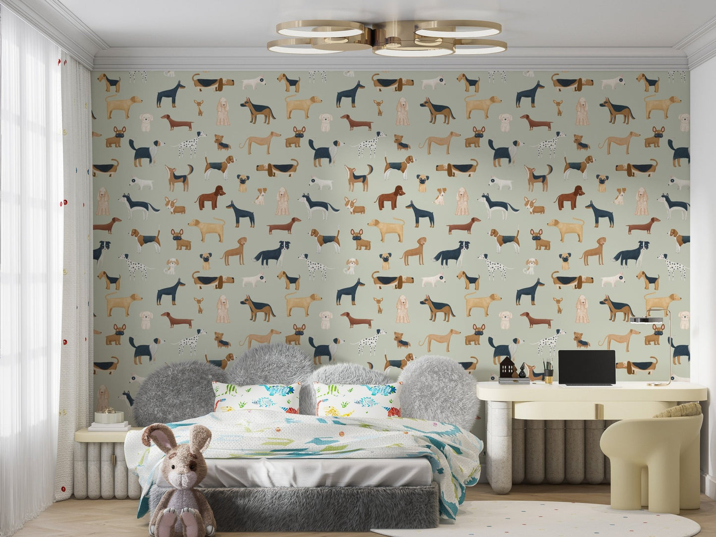 Sage Green Dogs Breed Pattern Wallpaper - Wallanza