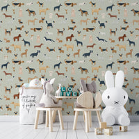 Sage Green Dogs Breed Pattern Wallpaper - Wallanza