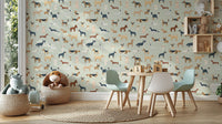 Sage Green Dogs Breed Pattern Wallpaper - Wallanza