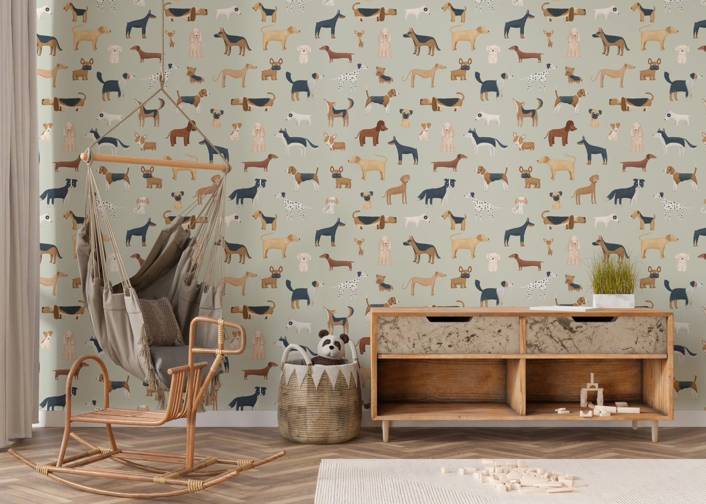 Sage Green Dogs Breed Pattern Wallpaper - Wallanza