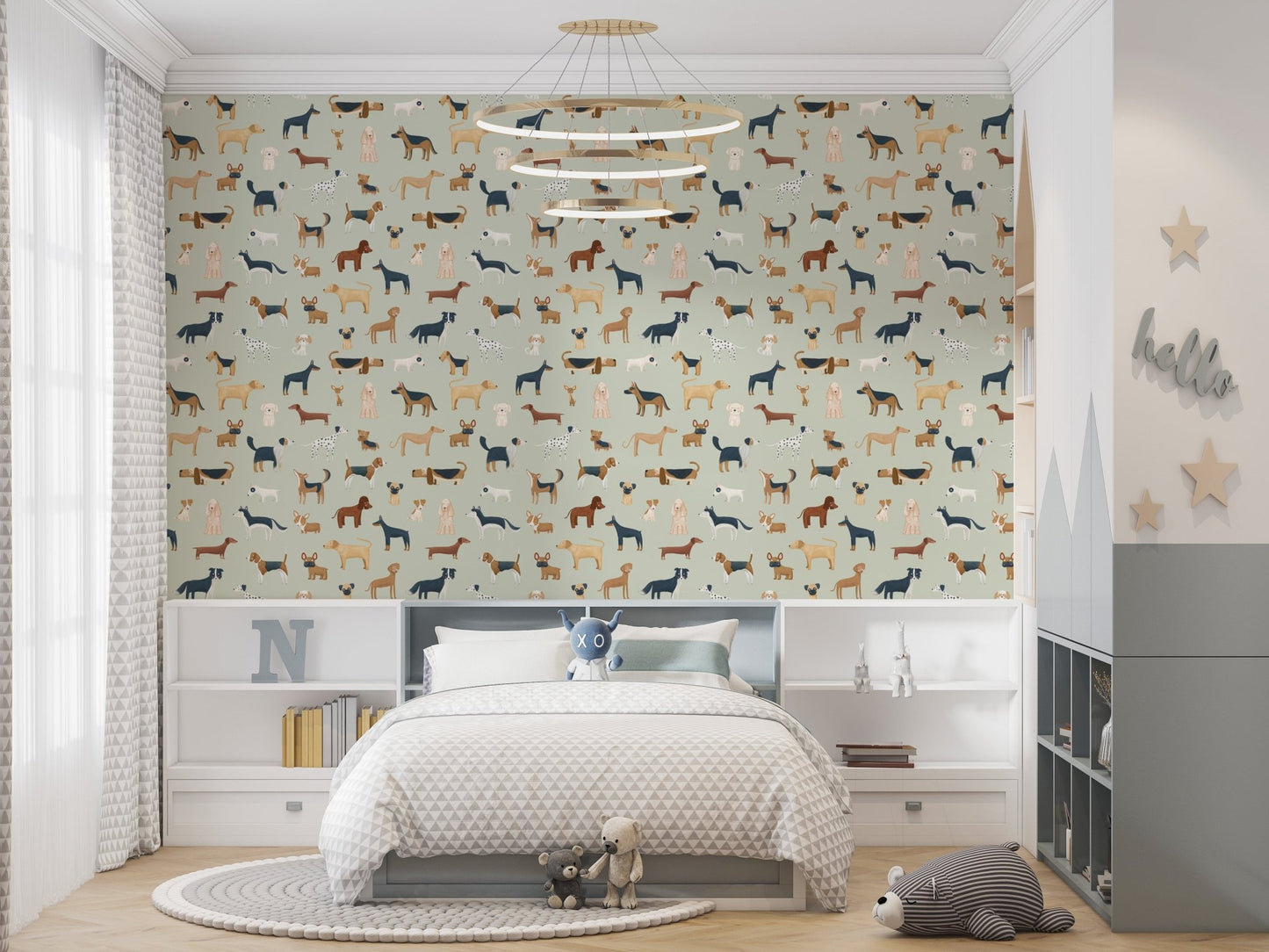 Sage Green Dogs Breed Pattern Wallpaper - Wallanza