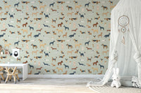 Sage Green Dogs Breed Pattern Wallpaper - Wallanza