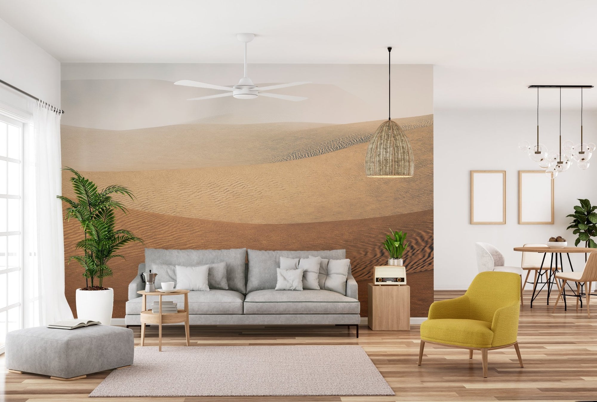 Sahara Sandstorm Mirage Mural in a spacious modern living room.