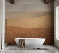 Bathroom feature wall with brown abstract sahara desert curves mural design.