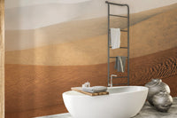 Modern bathroom design using a brown sahara desert landscape wall mural.