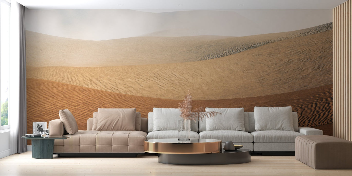 Neutral tone living room with Sahara Sandstorm Mirage Mural.