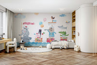 Sailor Buddies mural used as a nursery accent wall.