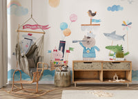 Sailor Buddies mural in a blue boy's nursery.