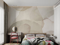 Muted beige and gray petals blend gracefully in an abstract wall mural.