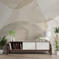 Soft sand-colored watercolor petals overlapping in a calming abstract wall mural.