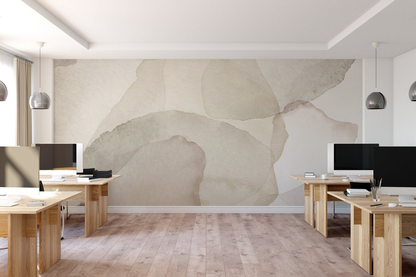 Watercolor sand petals blending harmoniously into a abstract wall mural.