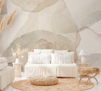 Soft gray and beige abstract petals flowing in an artistic wall mural