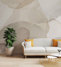 Neutral-toned abstract mural with delicate layers of watercolor petals.
