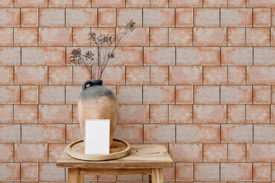 Sandstone blocks decorative seamless pattern wallpaper on living room feature wall.