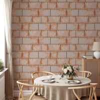 Dining room wall styling using sandstone blocks decorative seamless pattern wallpaper.