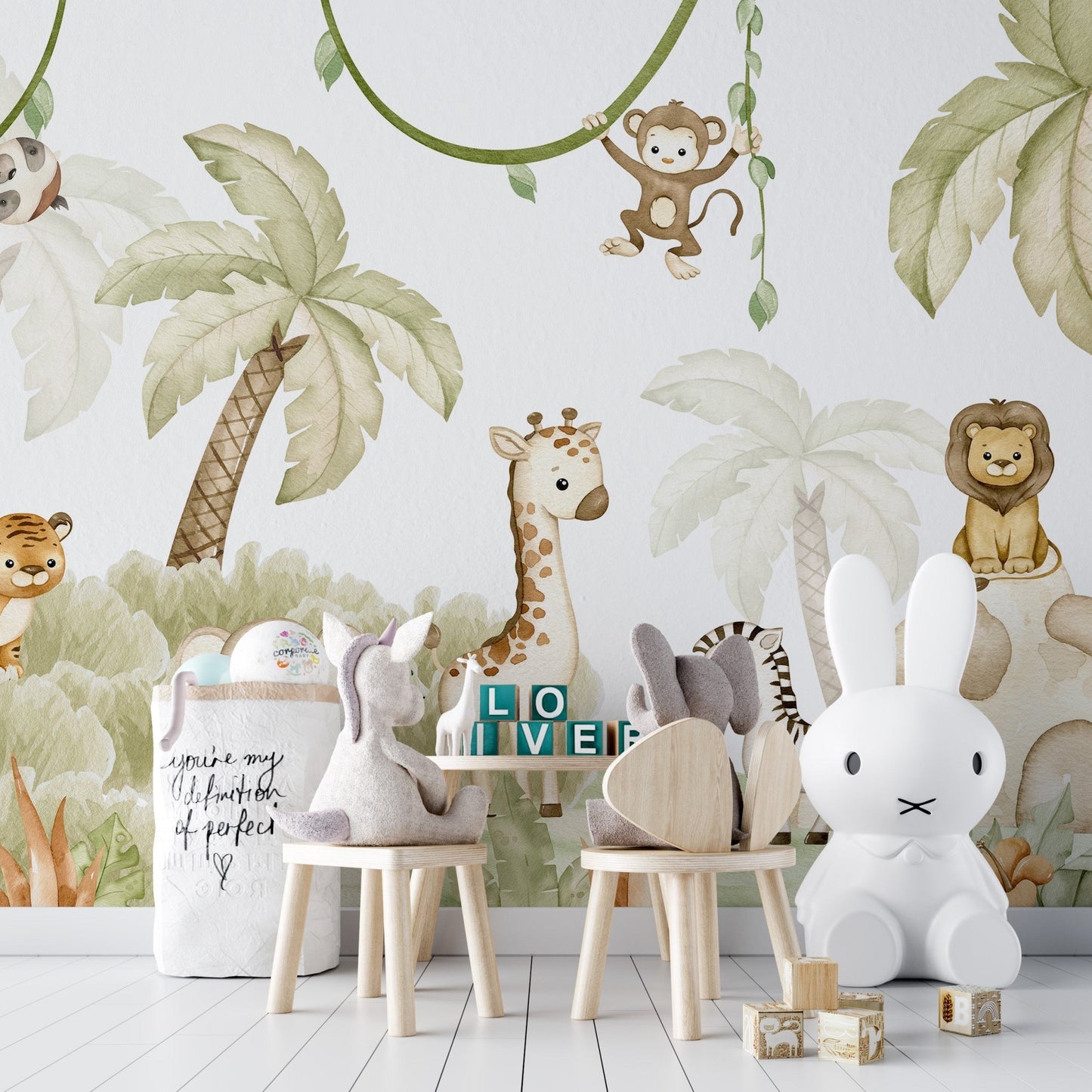 Charming savannah-themed mural for cozy nursery decor.