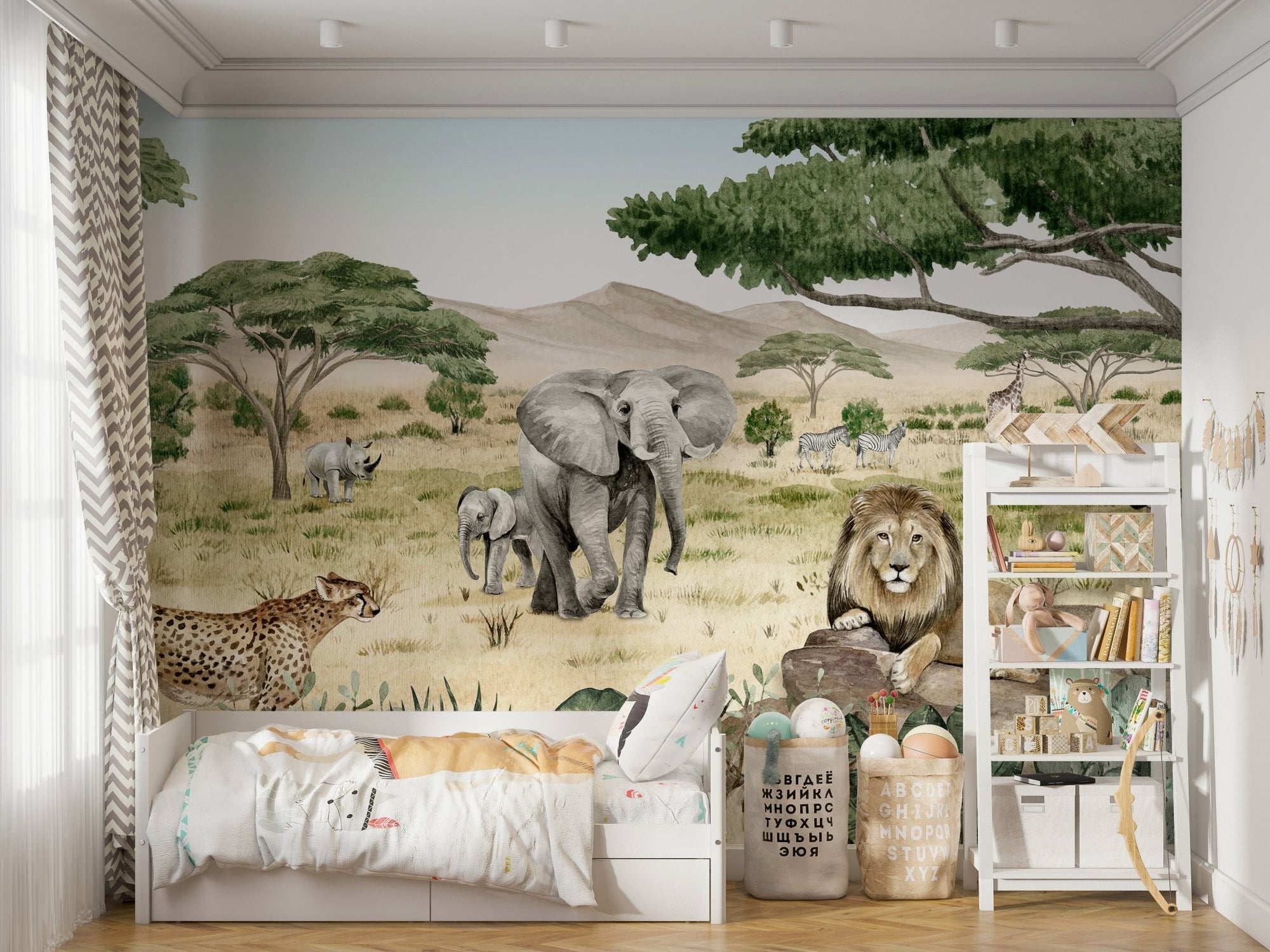 Large scale savannah secret wallpaper mural for a neutral feature wall.