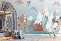 Scandinavian nursery mural with boho accents and natural vibes.
