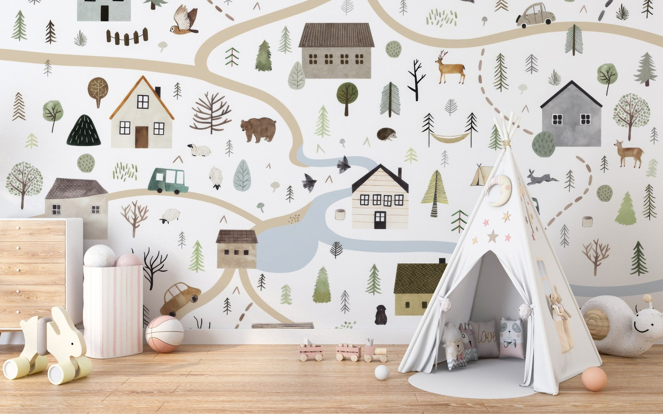 Scenic Road Houses Wall Mural - Wallanza