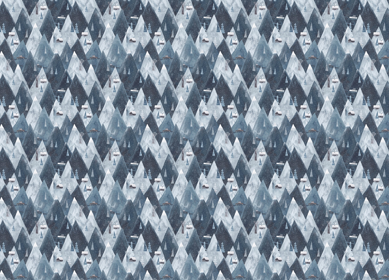 Gouache Mountains Houses Scandinavian Wallpaper