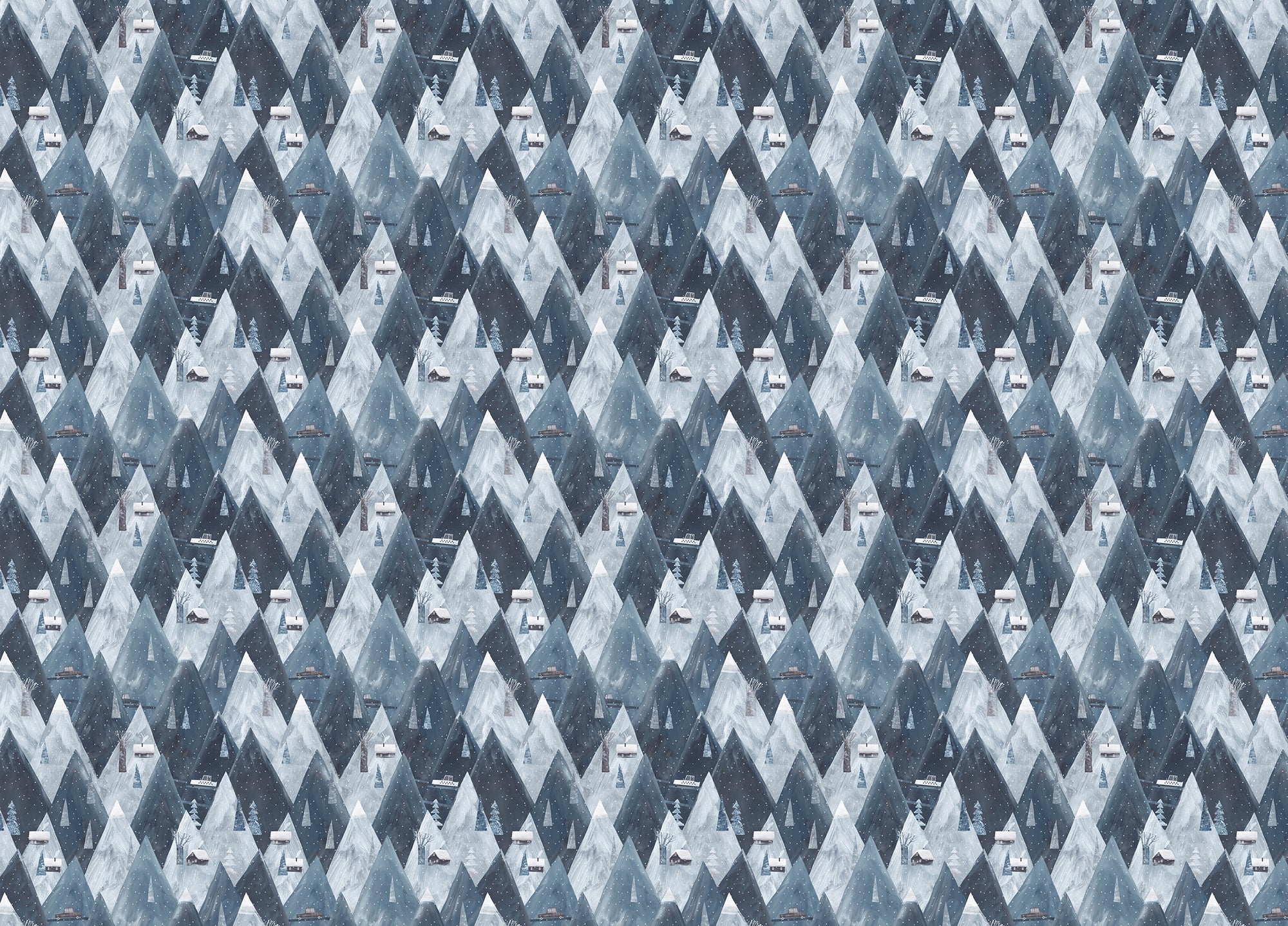 Gouache Mountains Houses Scandinavian Wallpaper
