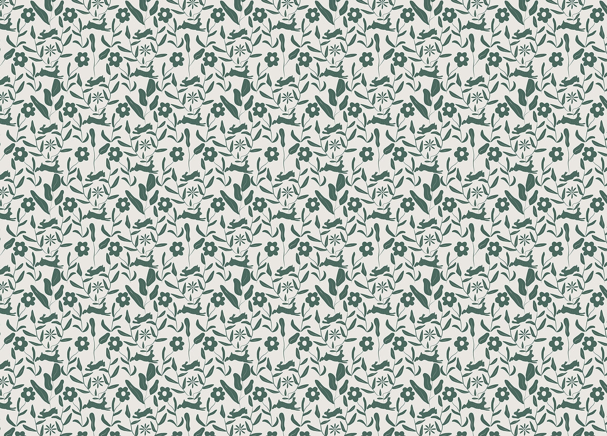 Rabbit Pattern Floral and Leaves Scandi Wallpaper in your room