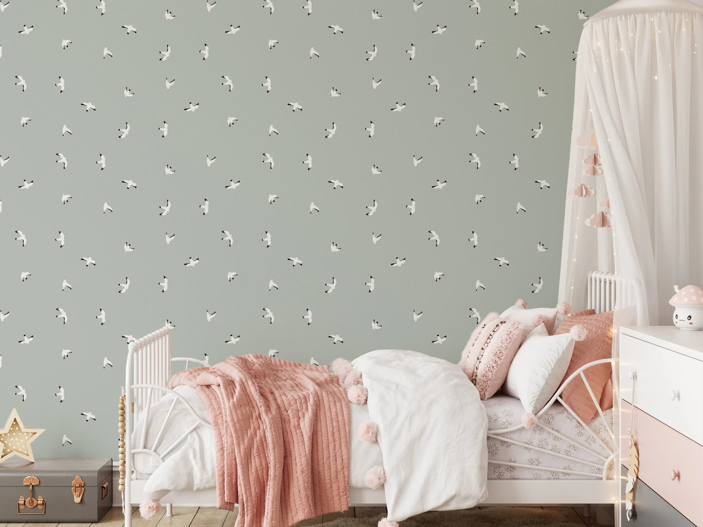 Subtle flying bird pattern for wall surfaces