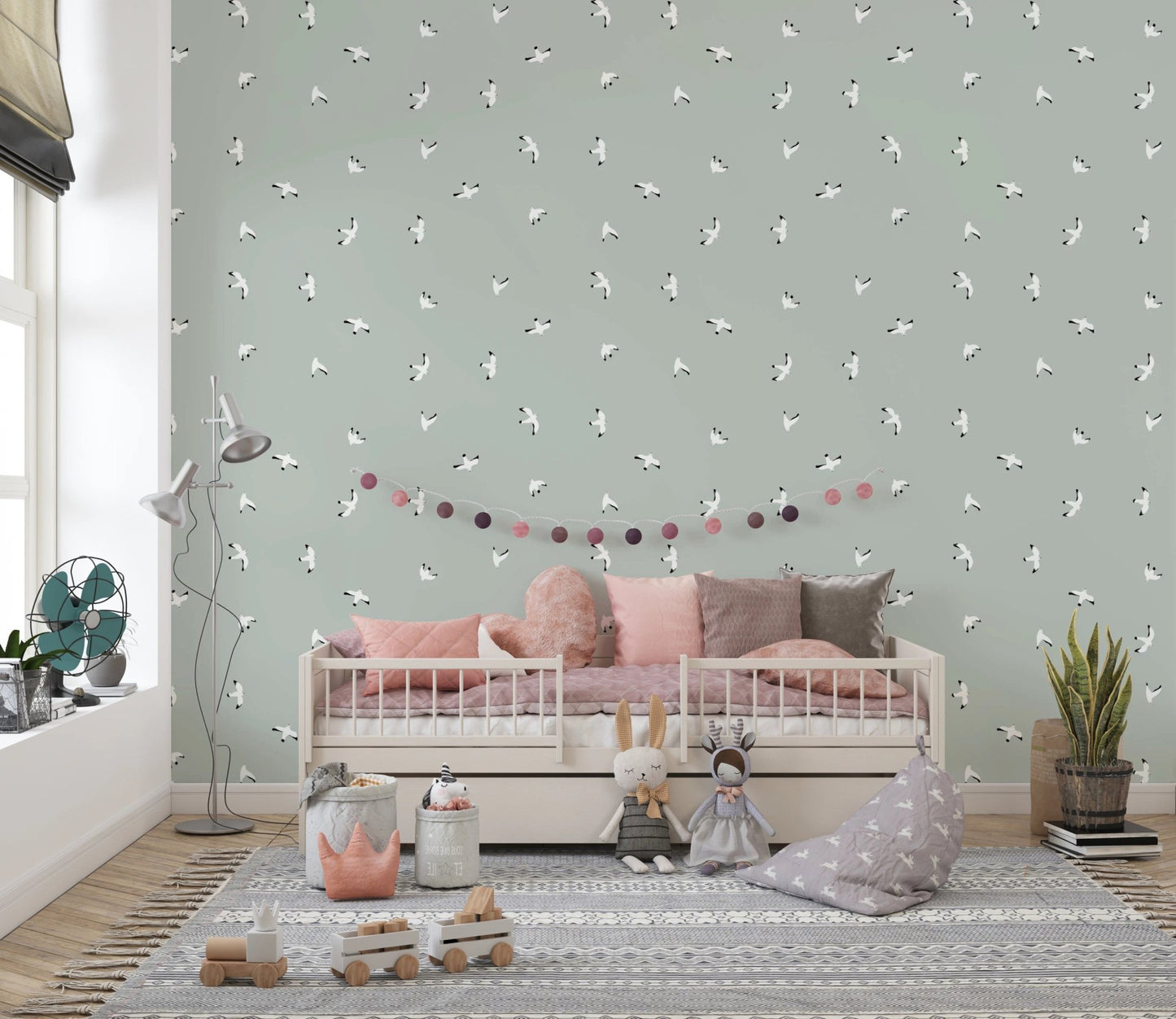 Seagull flight pattern wallpaper for clean interiors