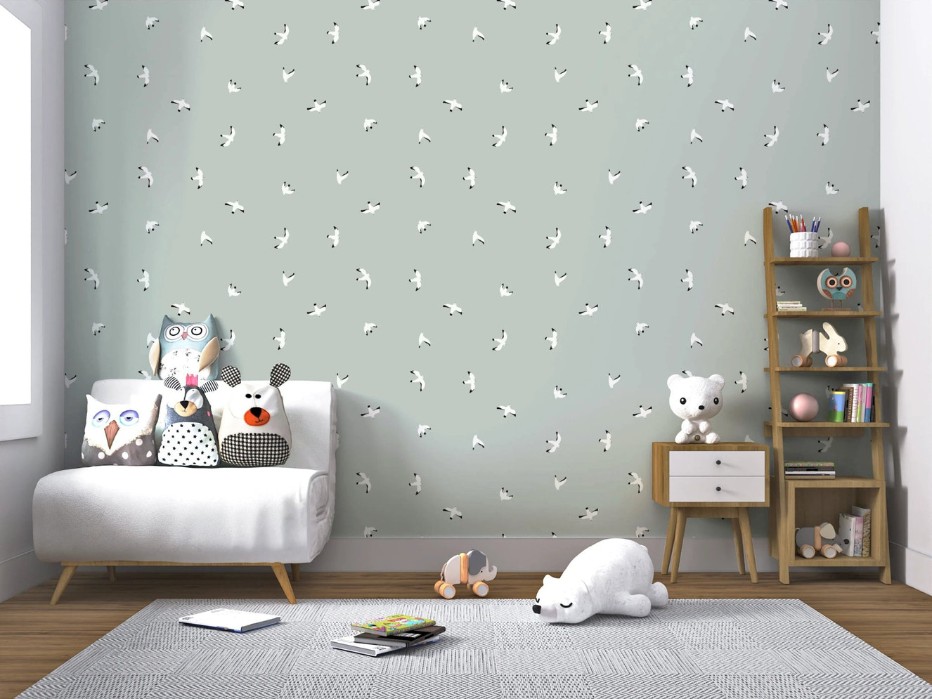 Seagull pattern wallpaper with soft muted background