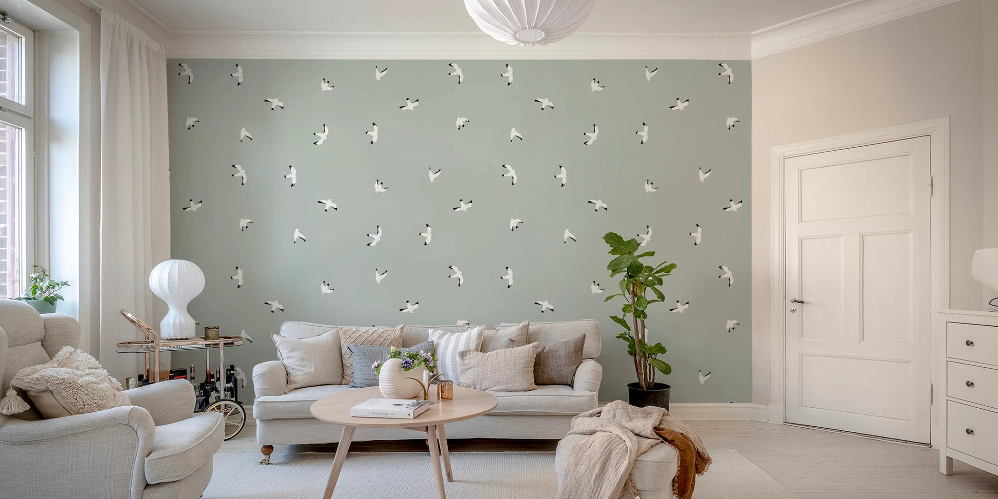Scandinavian style seagull pattern wallpaper