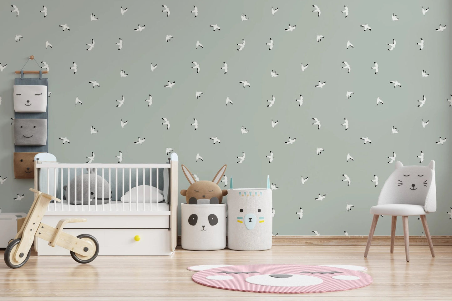 Light seagull bird pattern wall covering