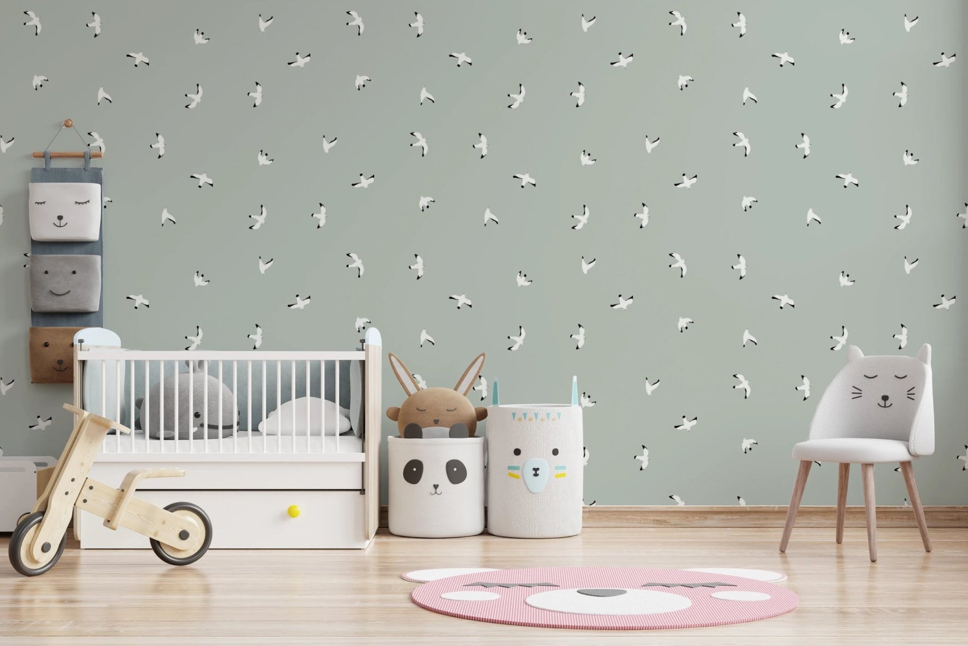 Light seagull bird pattern wall covering
