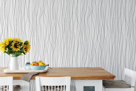 Seamless Black Lines and Curves Stripe Wallpaper in a dining area