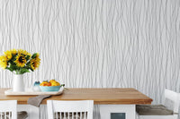 Seamless Black Lines and Curves Stripe Wallpaper in a dining area
