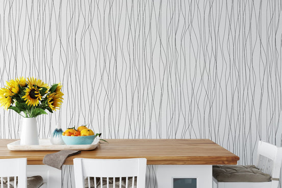 Seamless Black Lines and Curves Stripe Wallpaper in a dining area