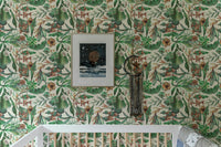 Tropical floral wallpaper mural for a stylish bedroom decor.