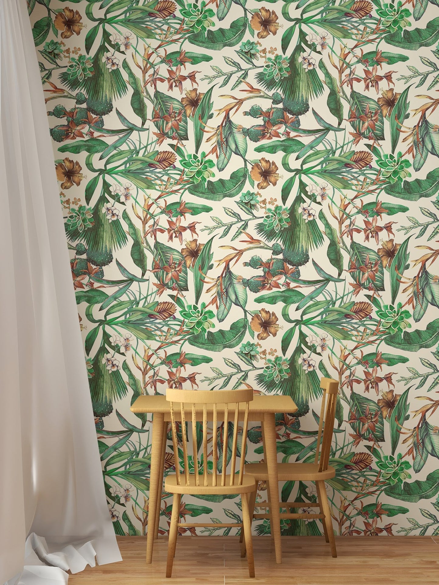 Elegant flower tropical wallpaper in a quiet study space.