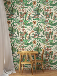 Elegant flower tropical wallpaper in a quiet study space.