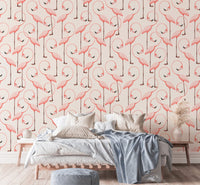 Graceful flamingos in a seamless self-adhesive wallpaper for bedroom.