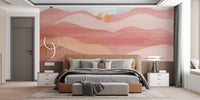 Self Adhesive Pink Surf Serenade Wall Murals behind a wooden bed frame.