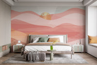 Self Adhesive Pink Surf Serenade Wall Murals in a bedroom with grey bedding.